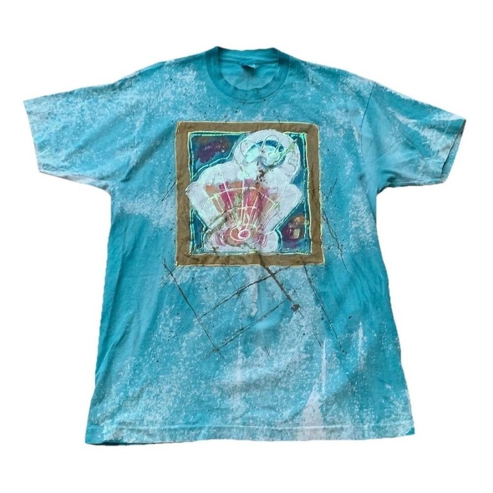 Sea Shell Ocean T Shirt 2XL Women Tie Dye Turquoise Blue Vintage 90’s